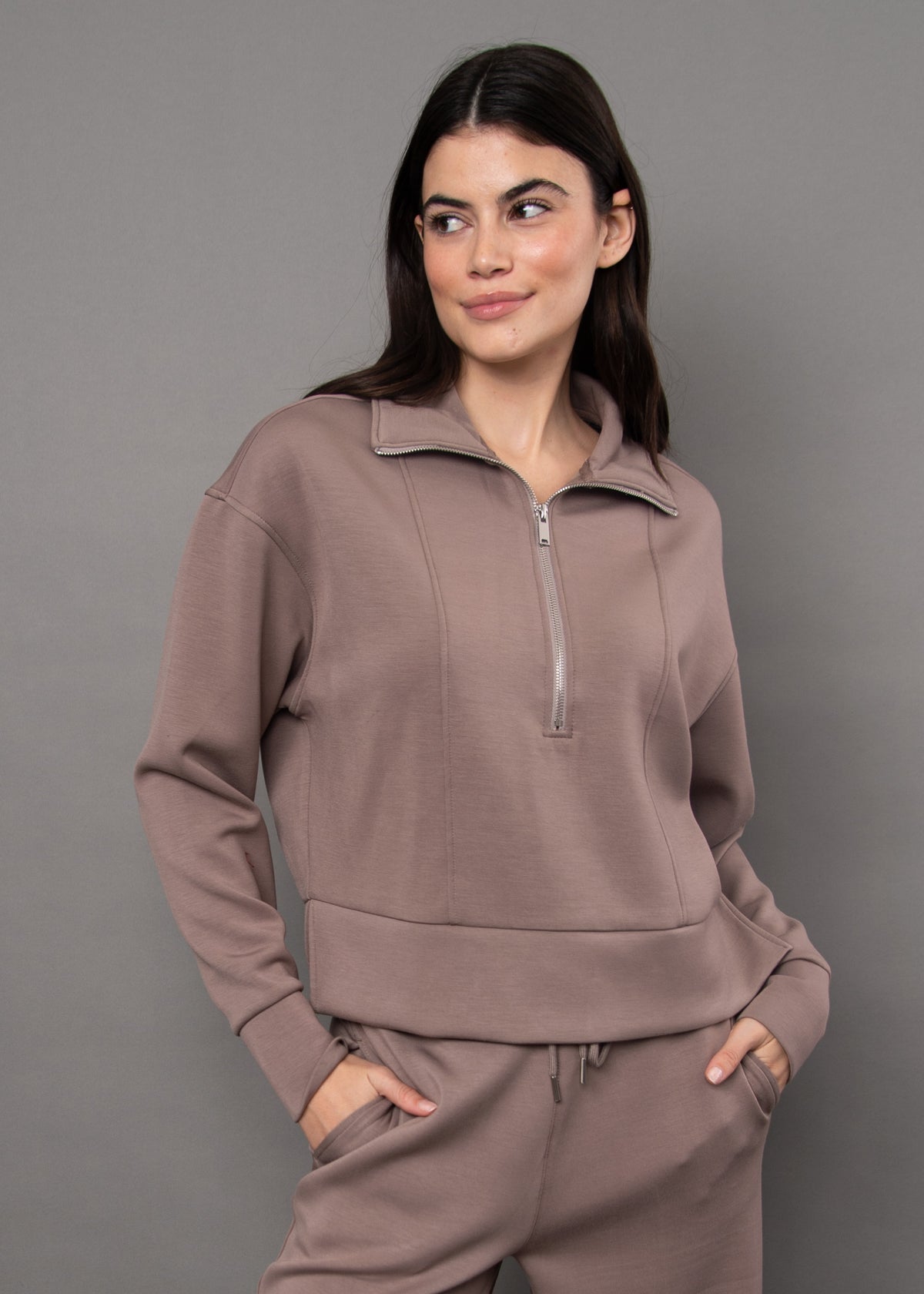 MAYURA SOFT KNIT HALF ZIP PULLOVER - MOON ROCK