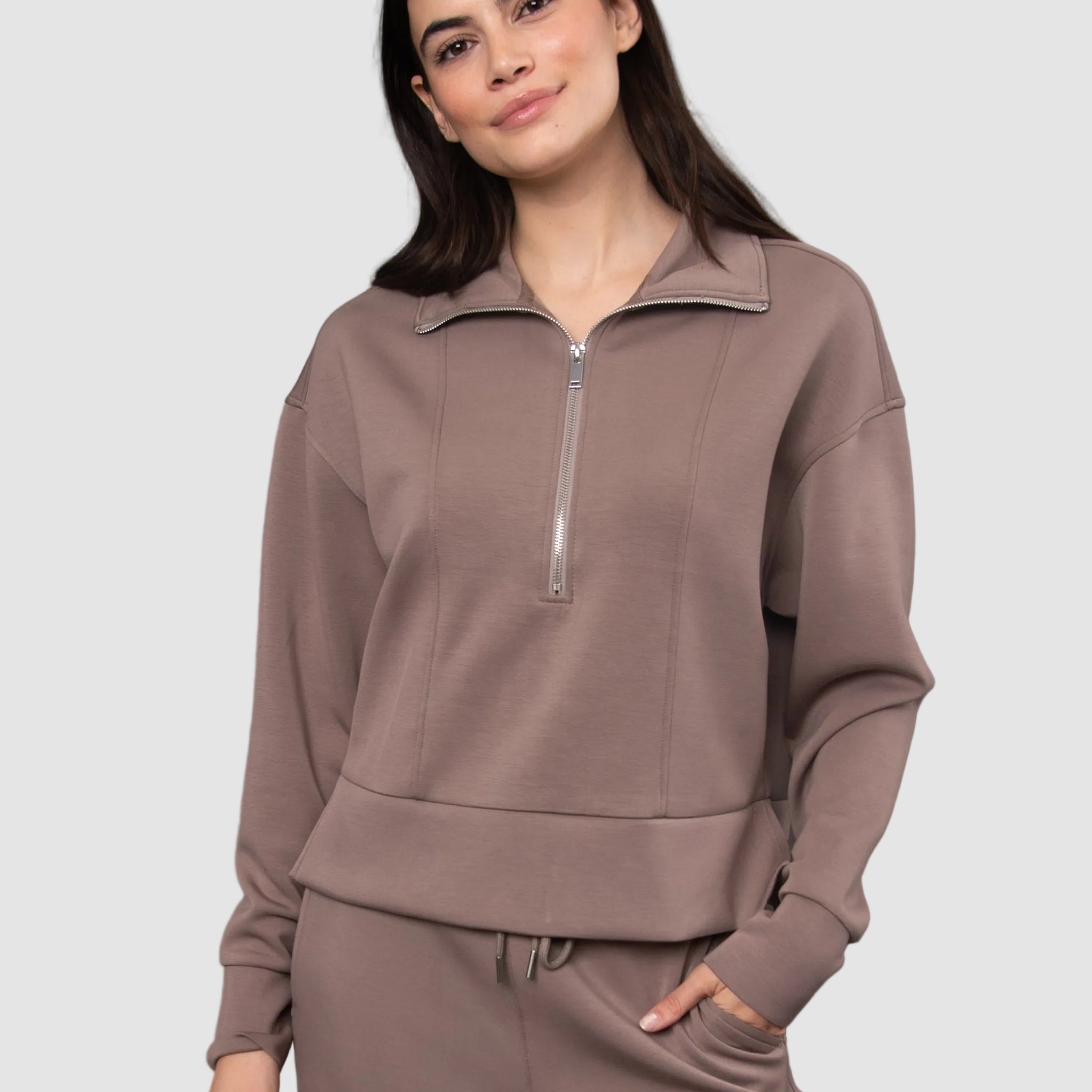 MAYURA SOFT KNIT HALF ZIP PULLOVER - MOON ROCK