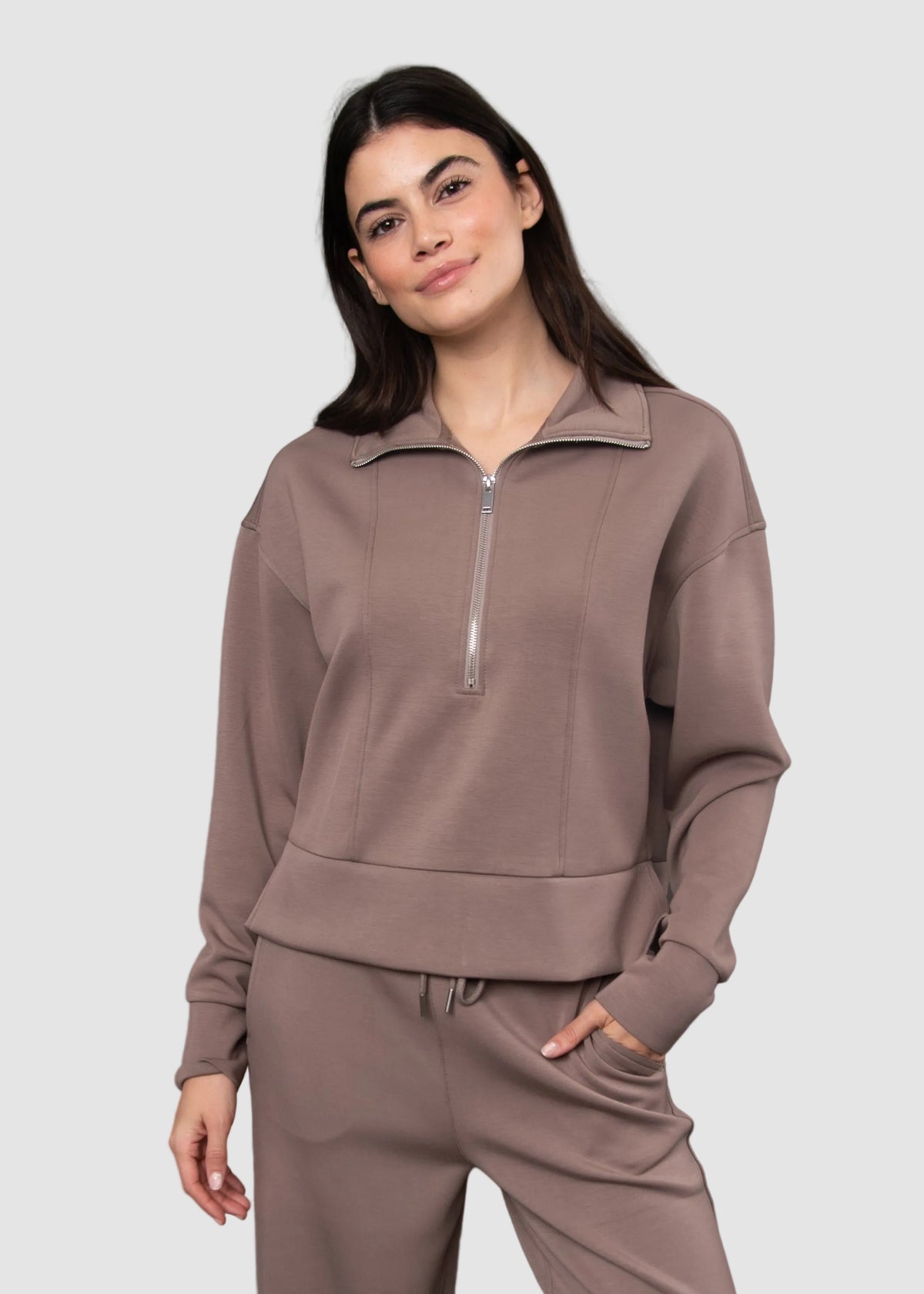 MAYURA SOFT KNIT HALF ZIP PULLOVER - MOON ROCK