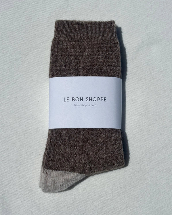 LE BON SHOPPE WOOL WAFFLED SOCKS - BROWN