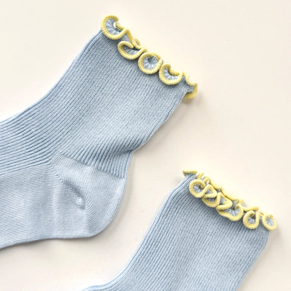 LE BON SHOPPE RUFFLED MODAL SOCKS - BABY BLUE / BUTTER