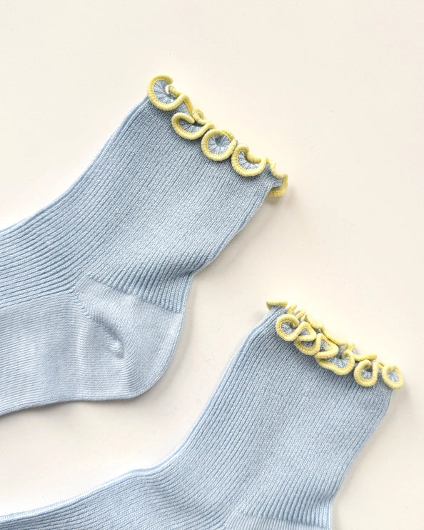LE BON SHOPPE RUFFLED MODAL SOCKS - BABY BLUE / BUTTER