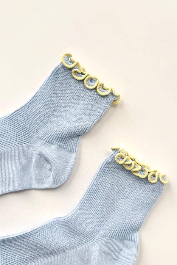 LE BON SHOPPE RUFFLED MODAL SOCKS - BABY BLUE / BUTTER