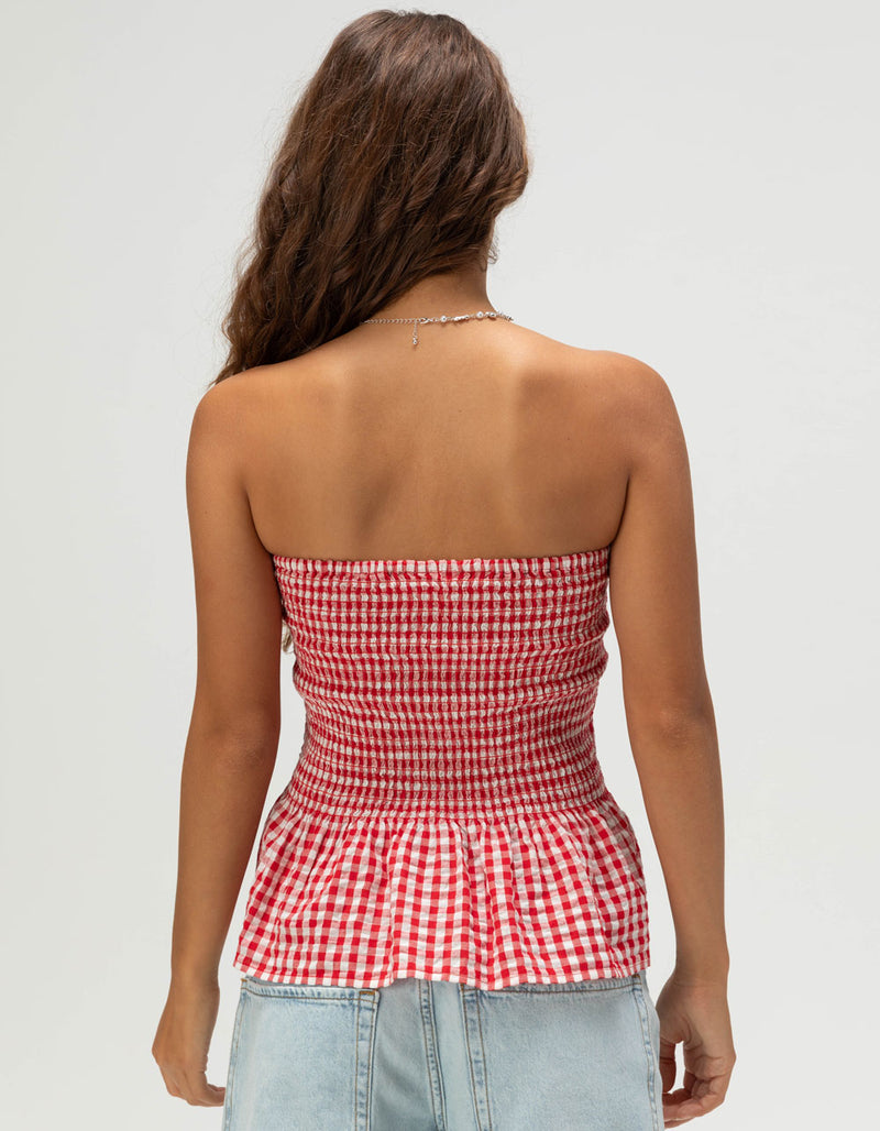 JJXX PETRA SEERSUCKER SMOCK TUBE TOP - RACING RED GINGHAM