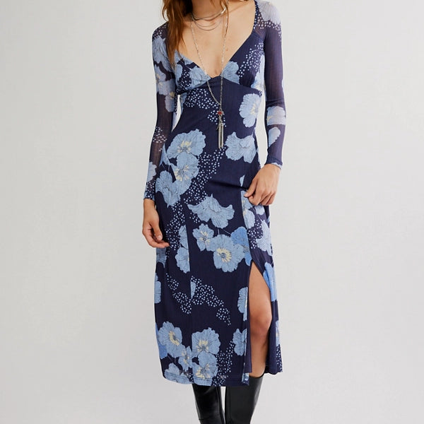 FREE PEOPLE CALLA MIDI DRESS - SKY COMBO