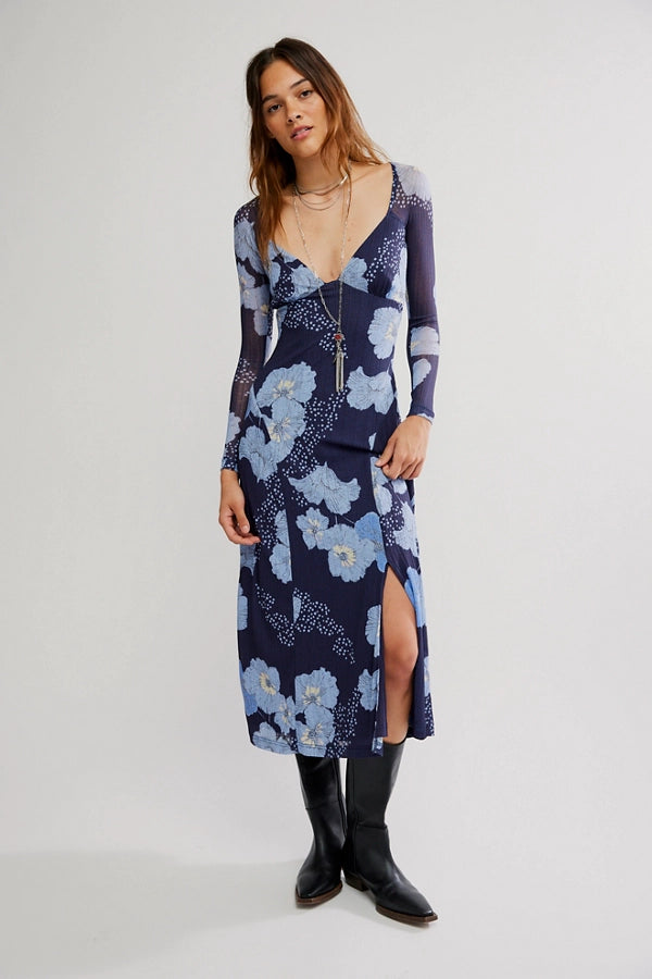 FREE PEOPLE CALLA MIDI DRESS - SKY COMBO
