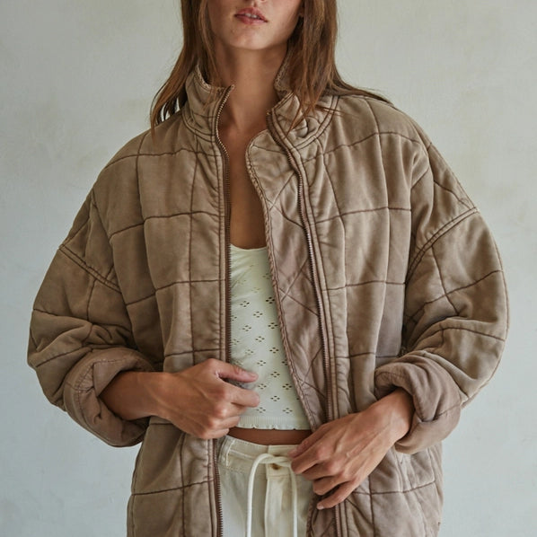 IT'S ALL GOOD QUILTED JACKET - ROSE TAUPE