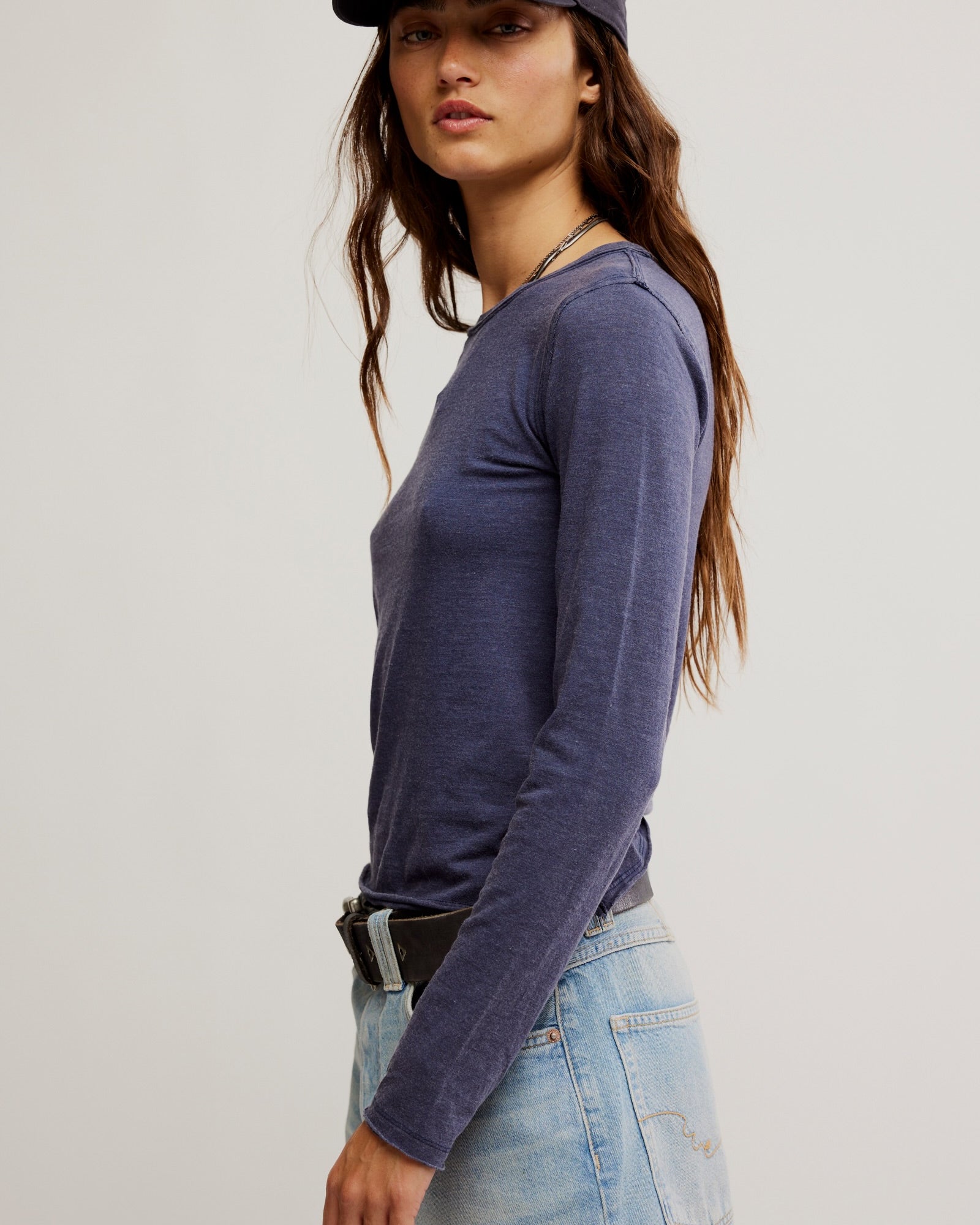 FREE PEOPLE NOVA TEE LS - PEACOAT