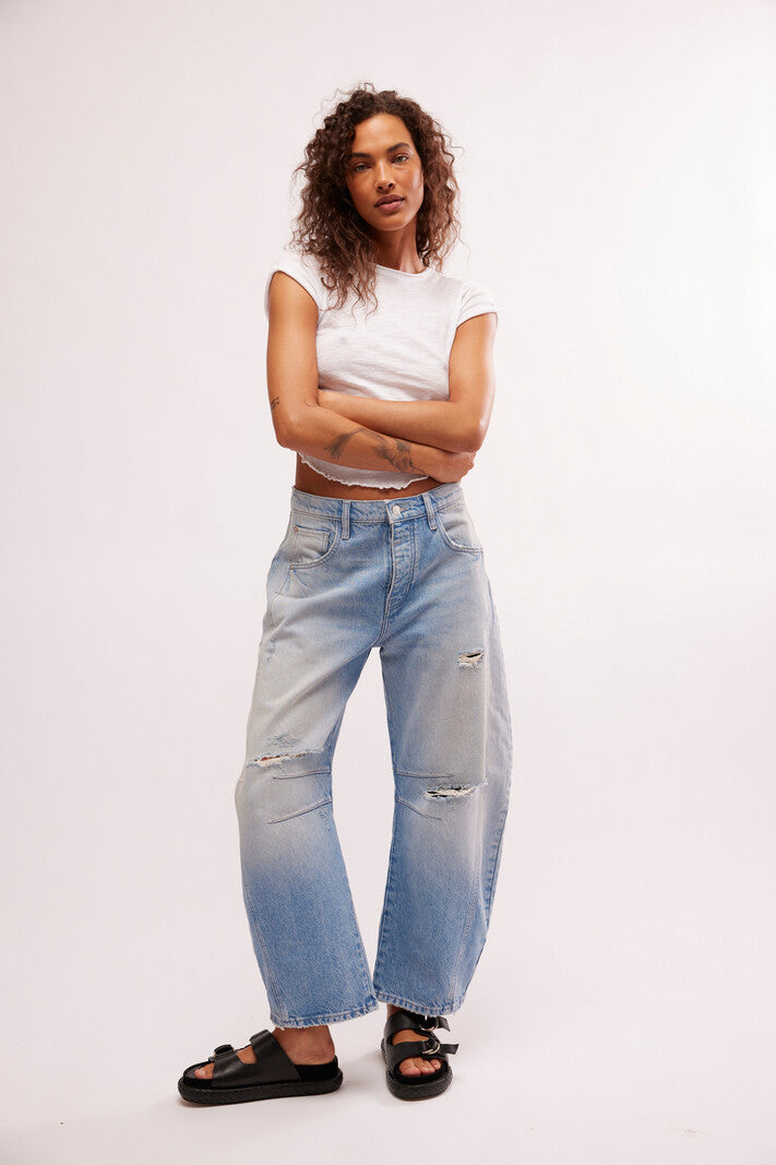 FREE PEOPLE GOOD LUCK BARREL JEANS - BARNYARD BLUE