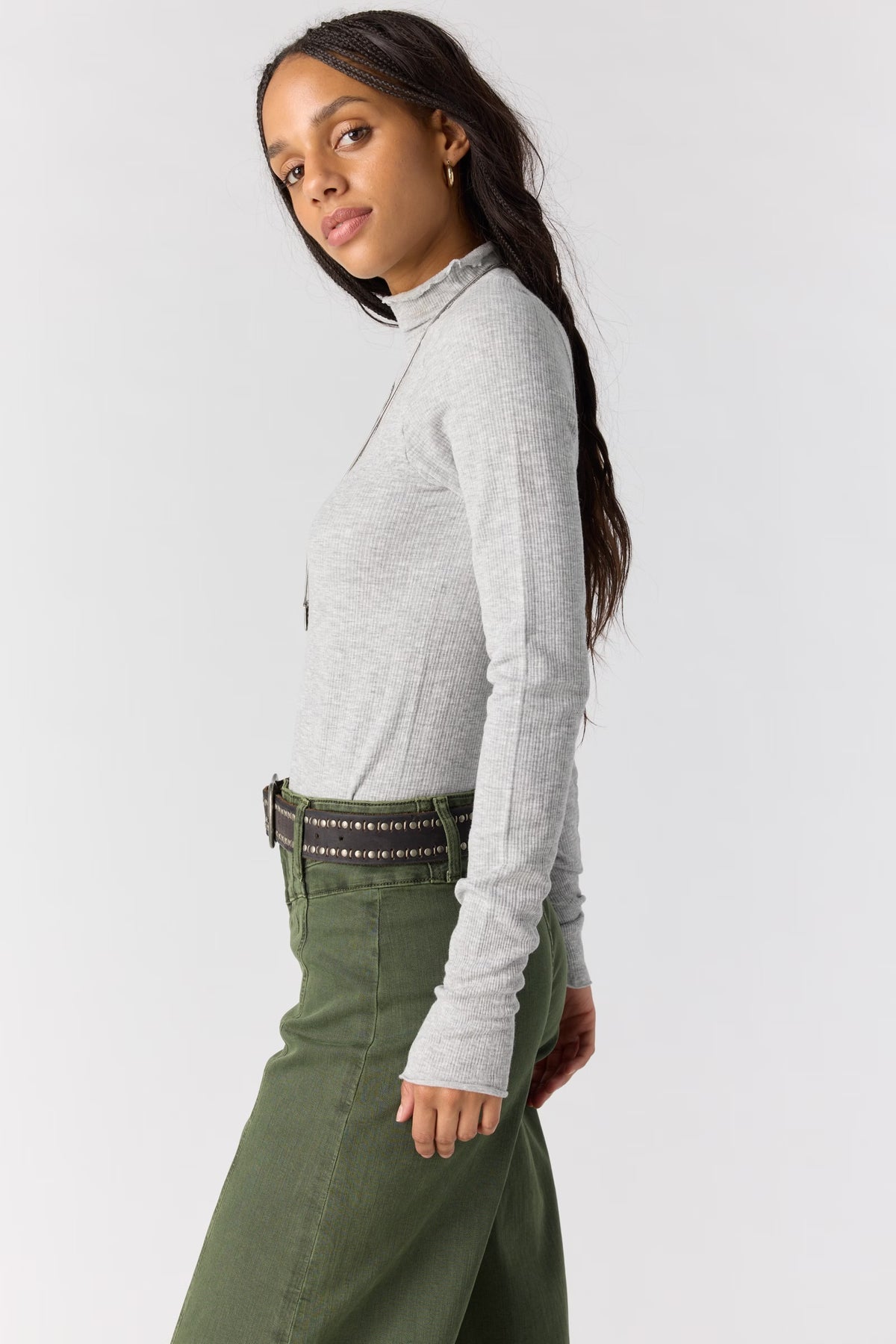 FREE PEOPLE SO SOFT SEAMLESS MOCK NECK TOP - HEATHER GREY