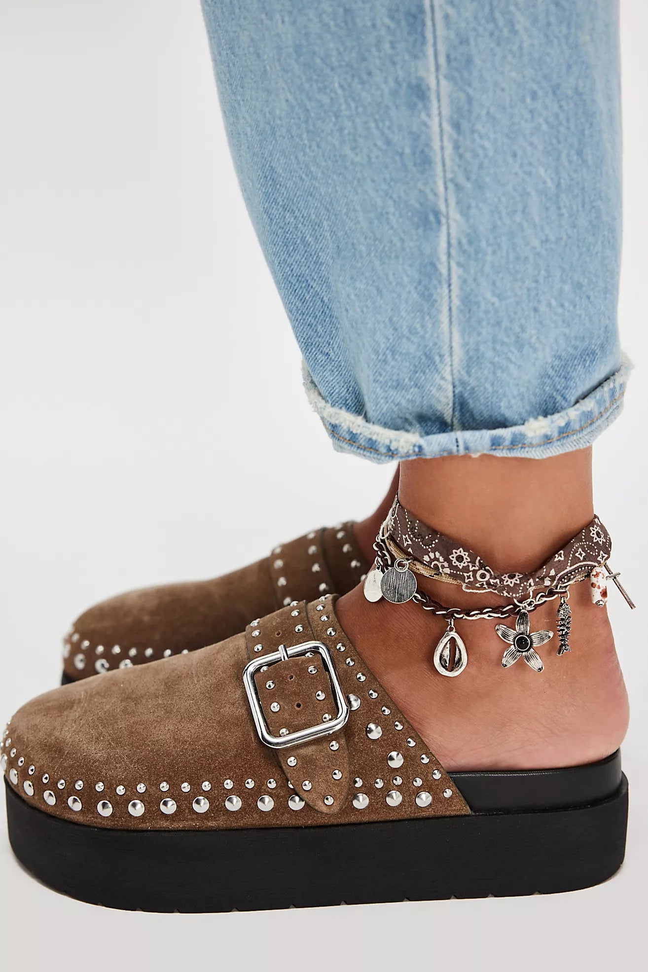 FREE PEOPLE CAYTANA STUDDED MULE - TAUPE SUEDE