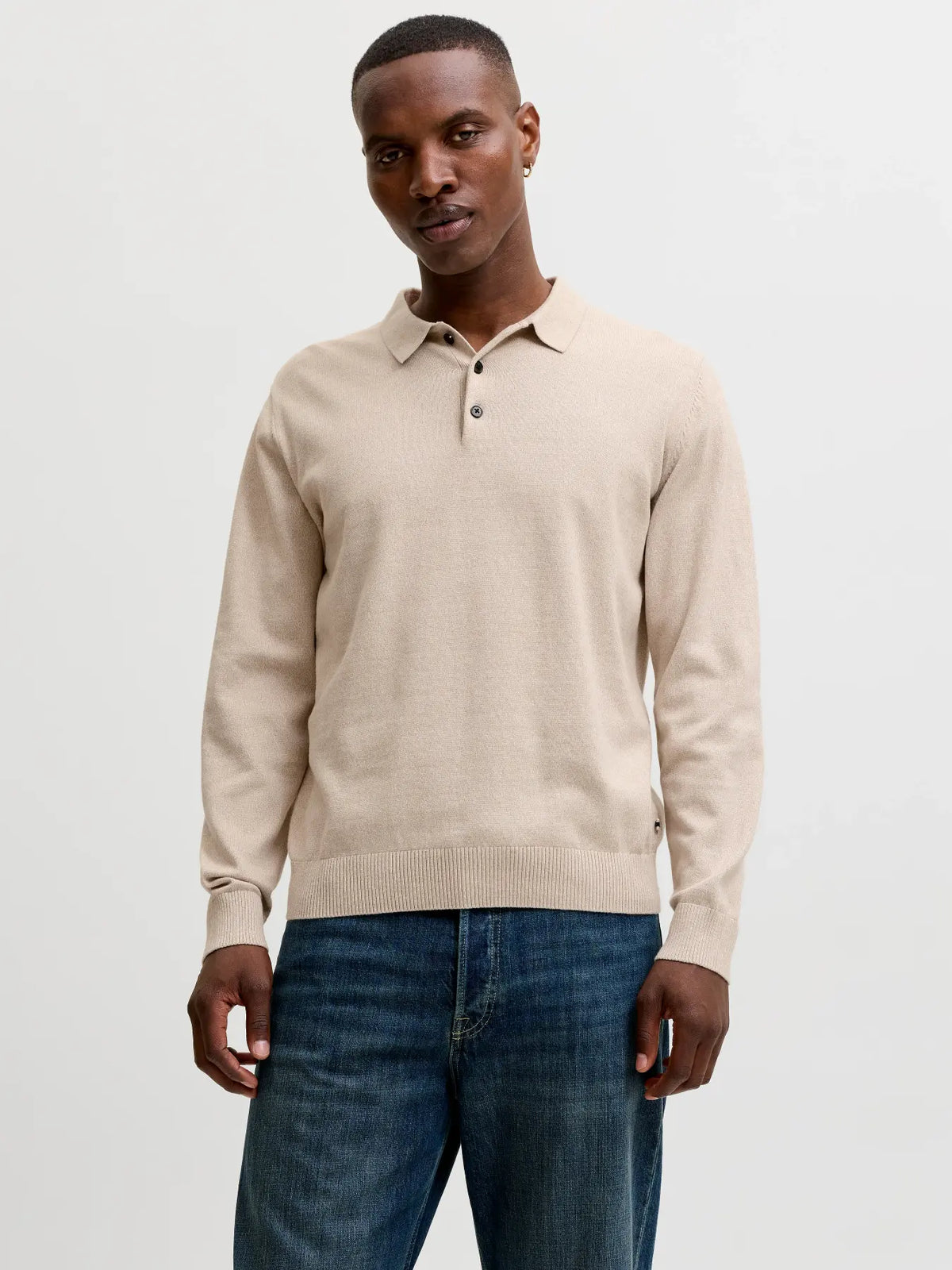 JJ BASIC KNIT LS POLO - MOONBEAM