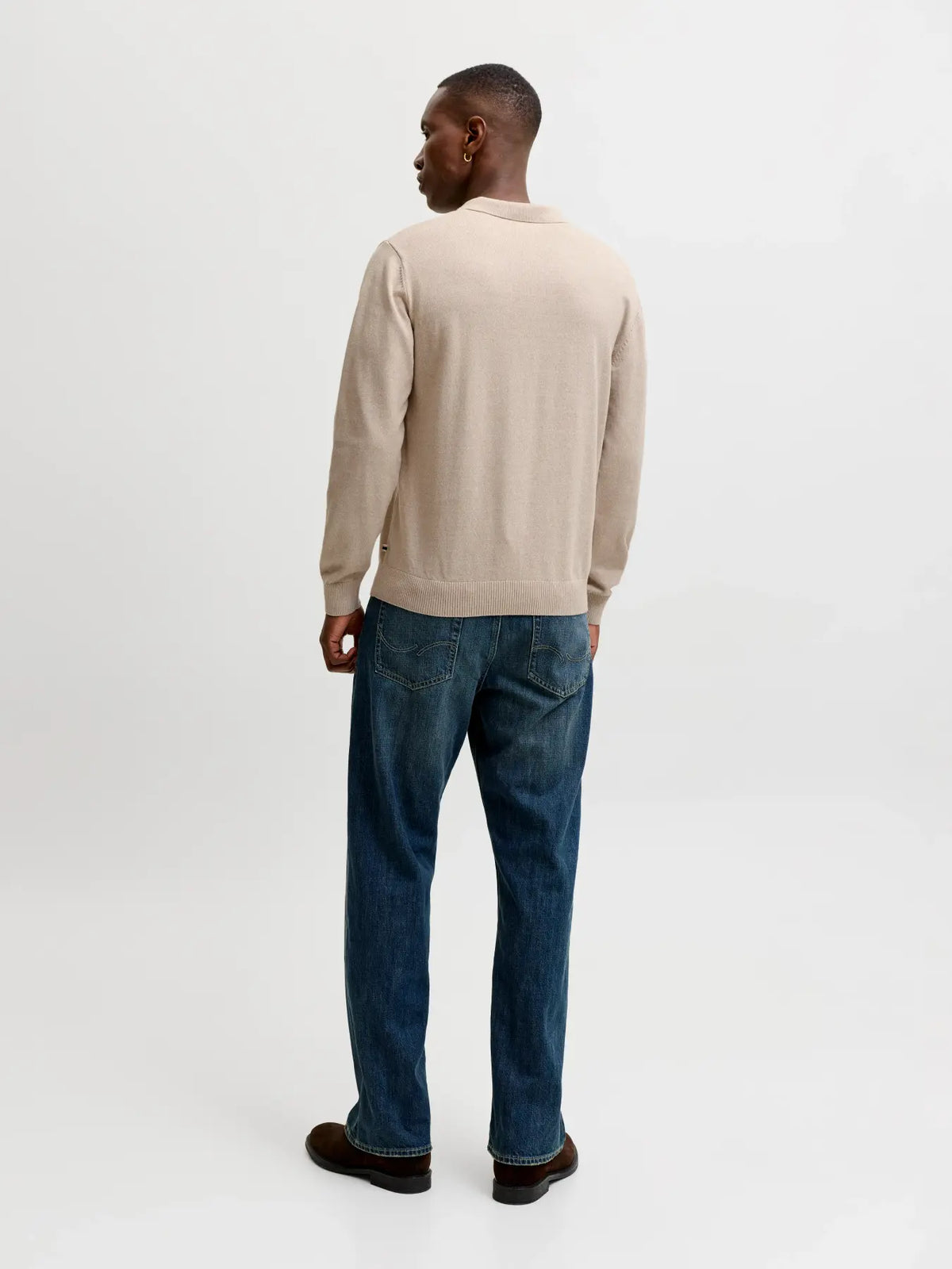 JJ BASIC KNIT LS POLO - MOONBEAM