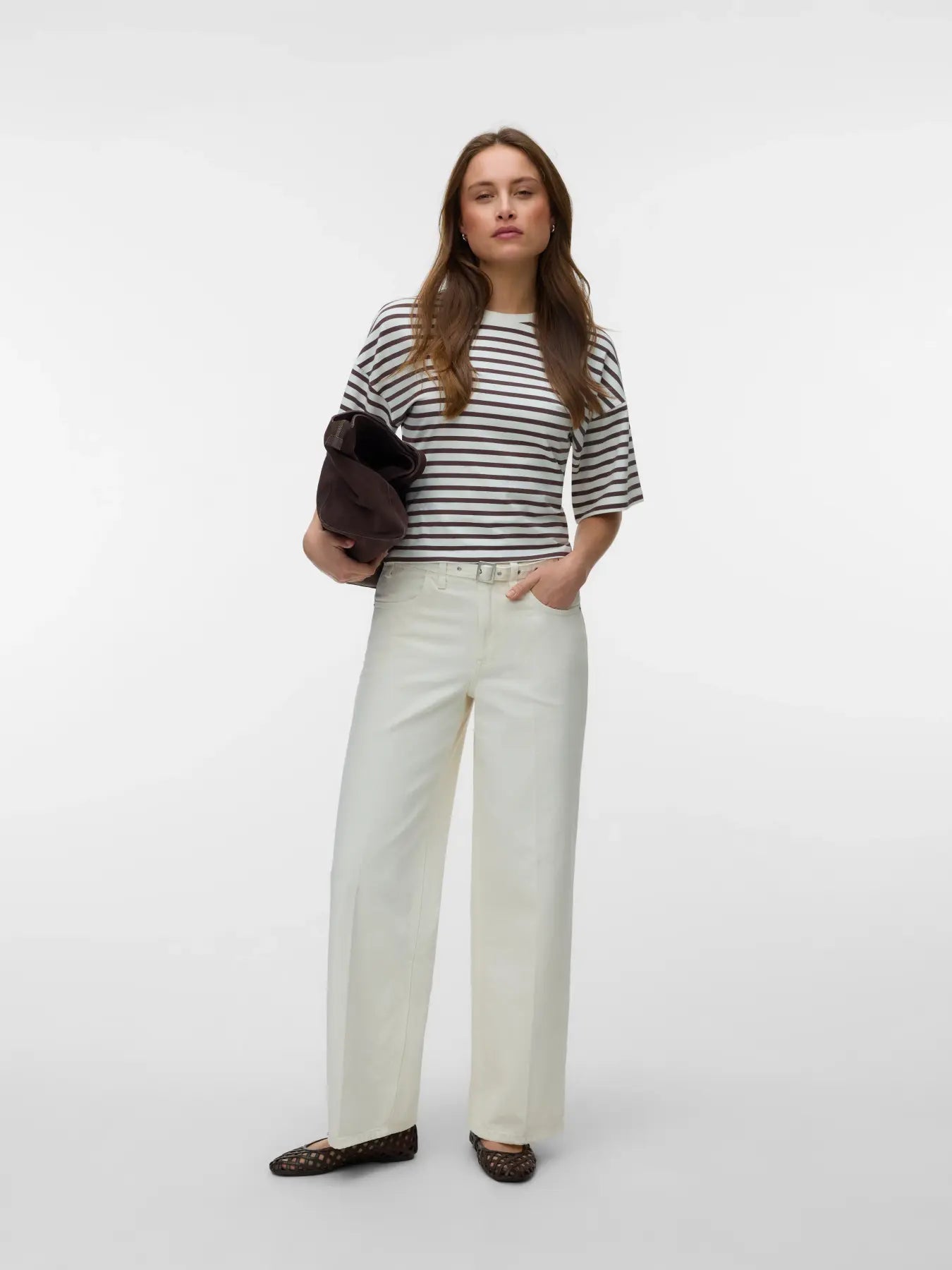 VM KIARA 2/4 SLEEVE TEE - SNOW WHITE STRIPES