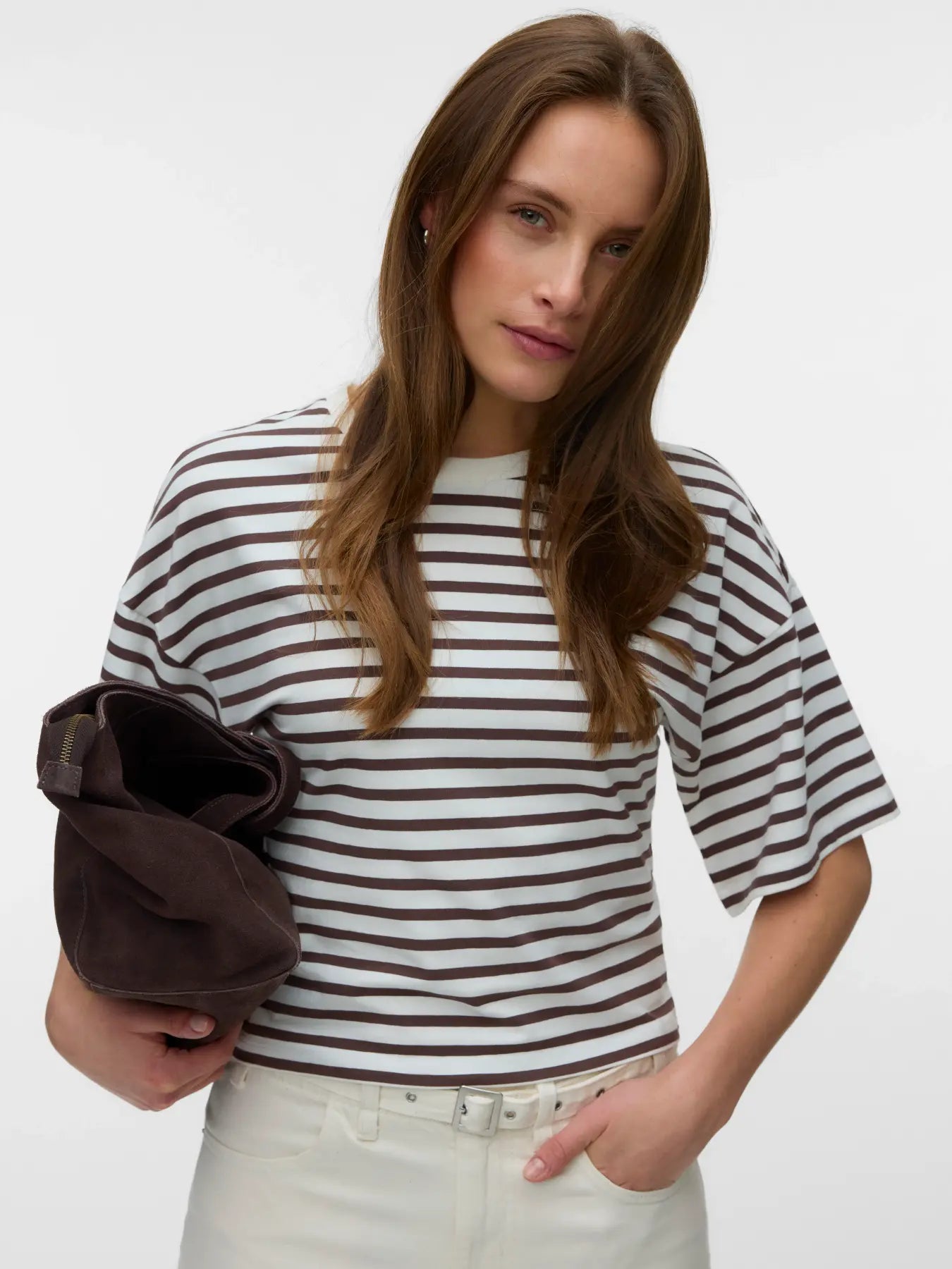 VM KIARA 2/4 SLEEVE TEE - SNOW WHITE STRIPES
