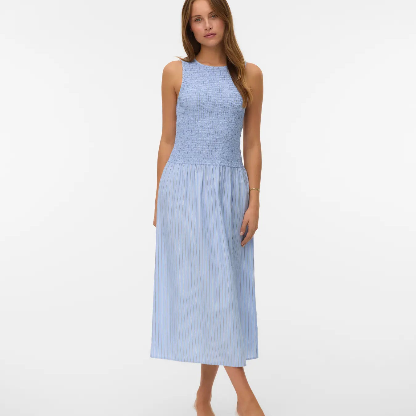VM LEYA LONG SMOCK DRESS- BRUNNERA BLUE