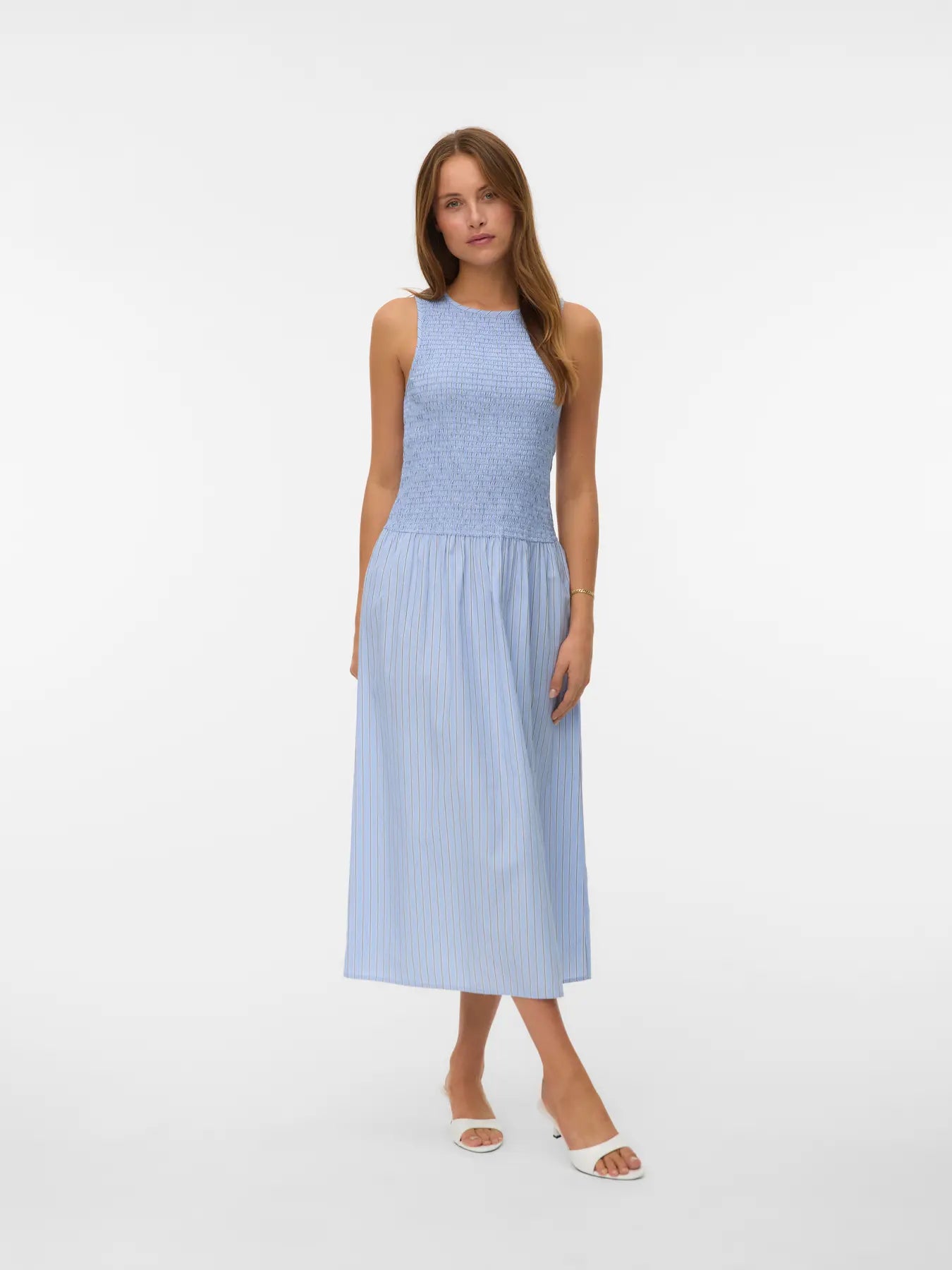 VM LEYA LONG SMOCK DRESS- BRUNNERA BLUE