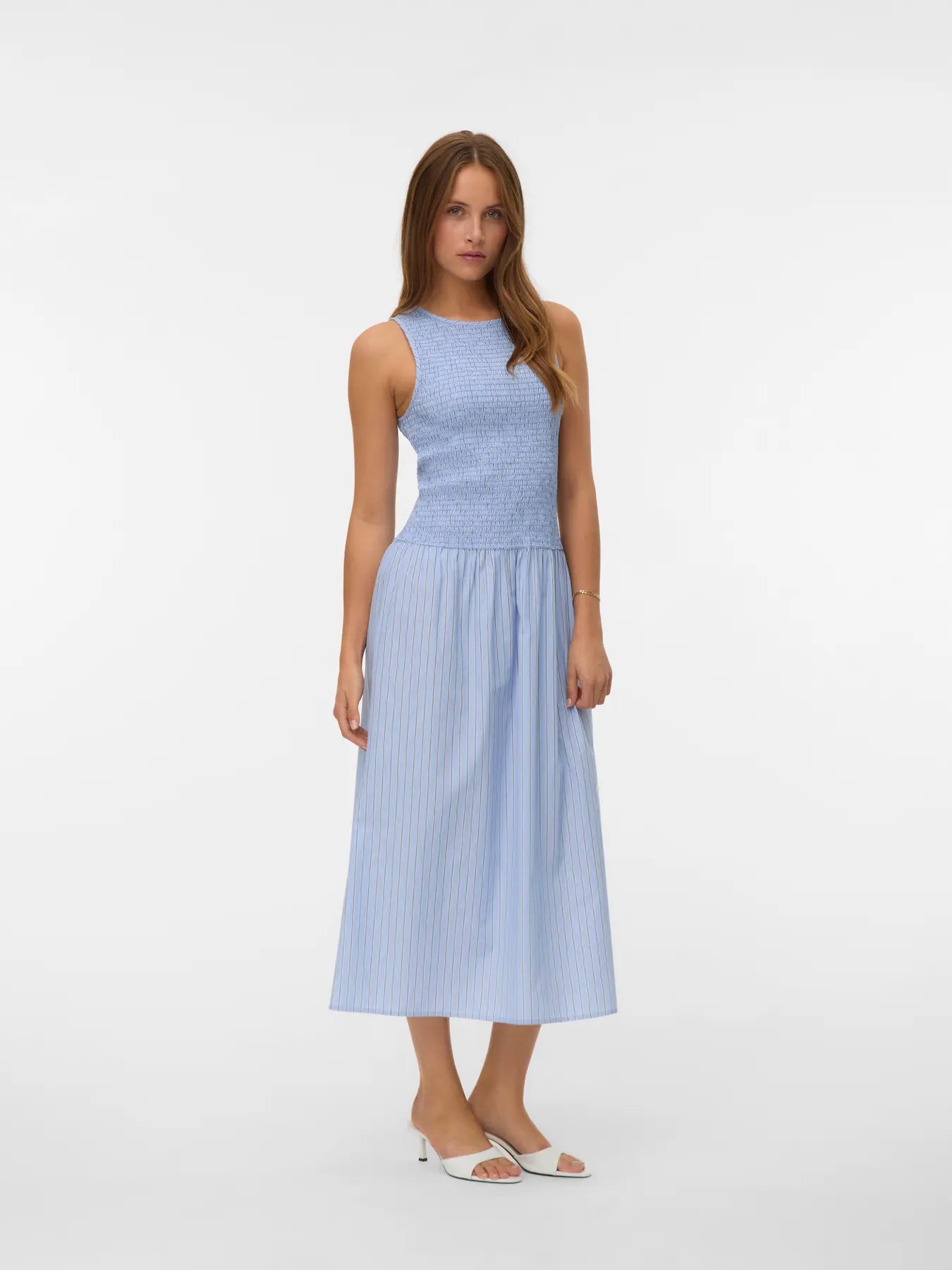 VM LEYA LONG SMOCK DRESS- BRUNNERA BLUE