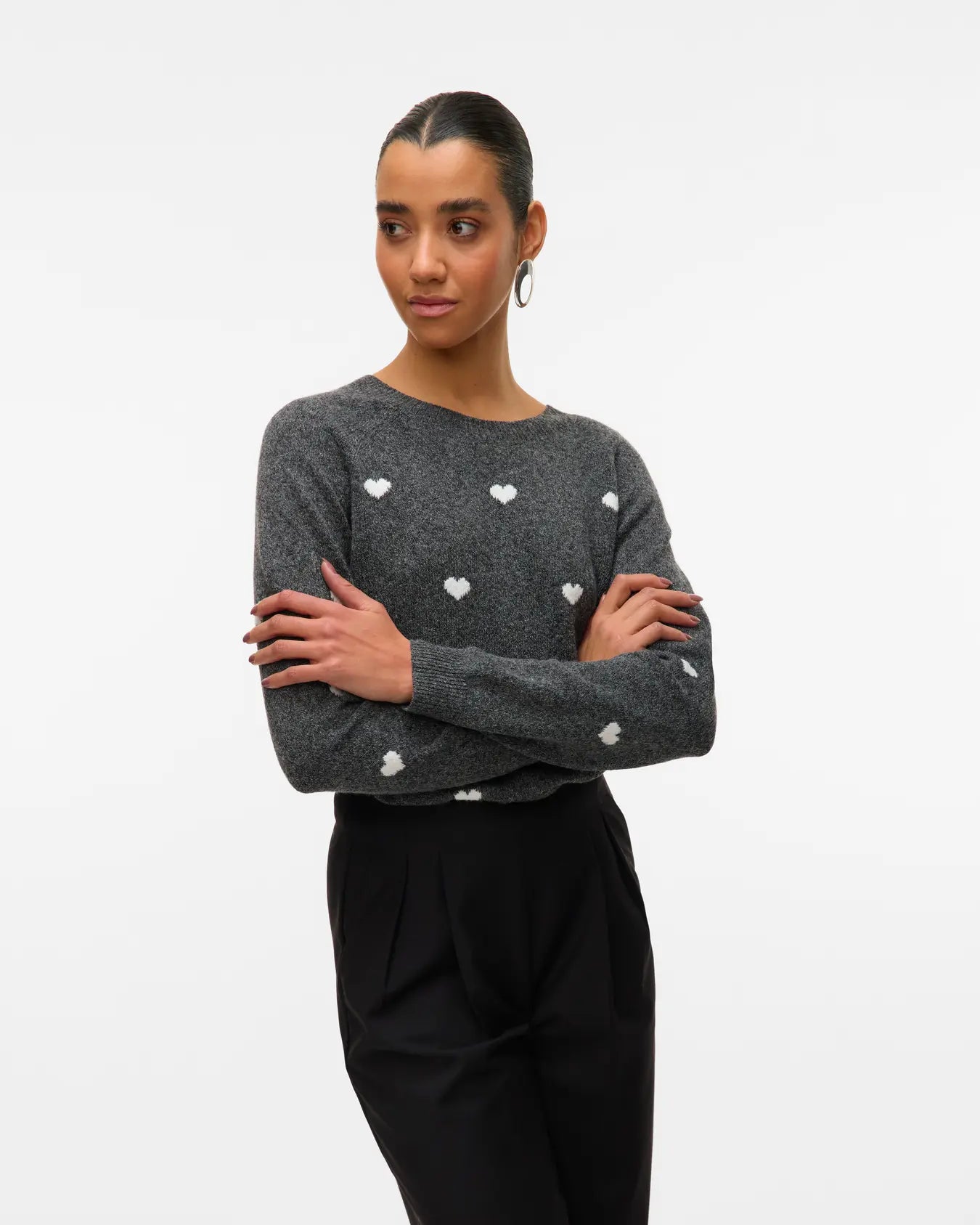VM DOFFY PRINTED O NECK PULLOVER - DARK GREY