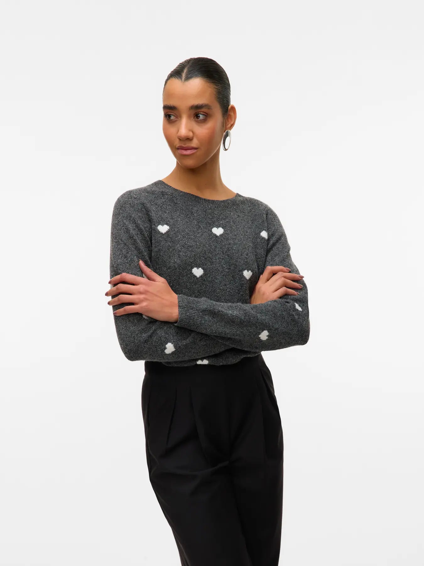 VM DOFFY PRINTED O NECK PULLOVER - DARK GREY