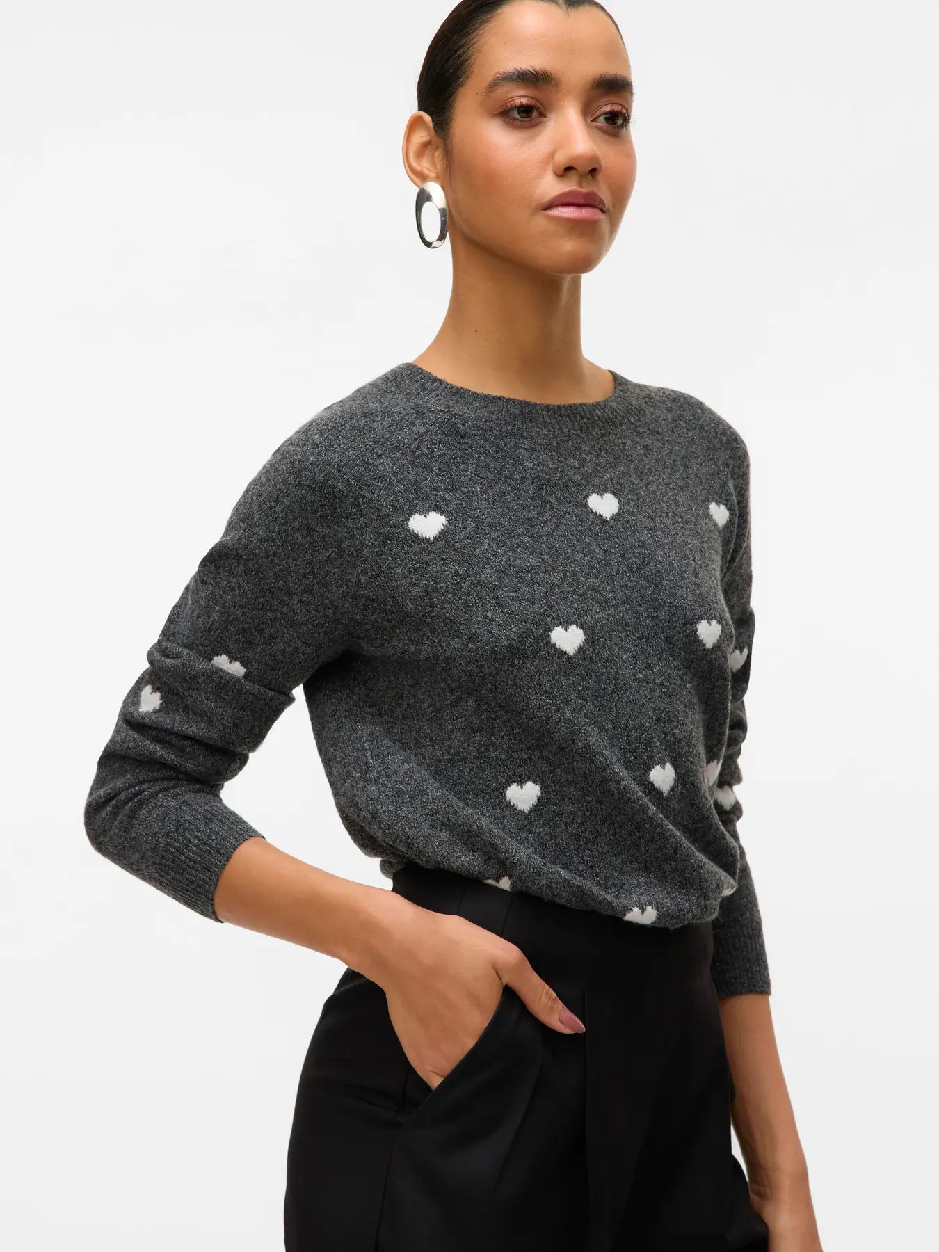 VM DOFFY PRINTED O NECK PULLOVER - DARK GREY
