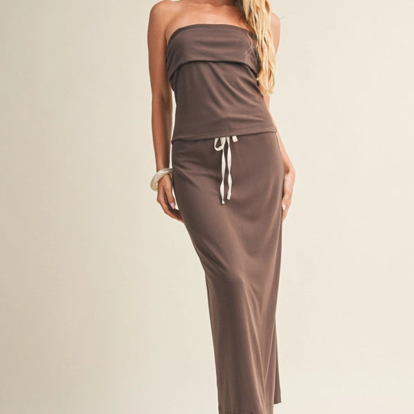 ATRANI 2PC KNIT JERSEY SET - ICED COFFEE