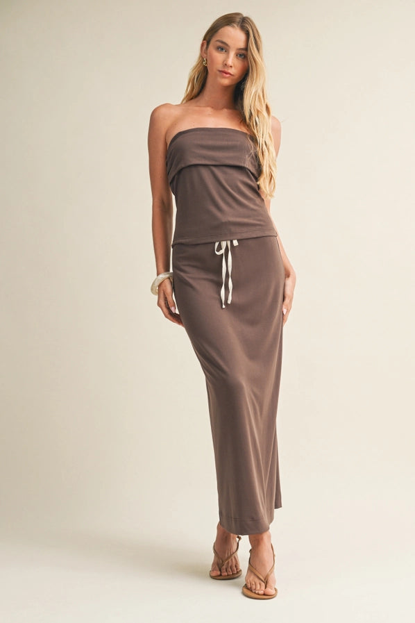 ATRANI 2PC KNIT JERSEY SET - ICED COFFEE