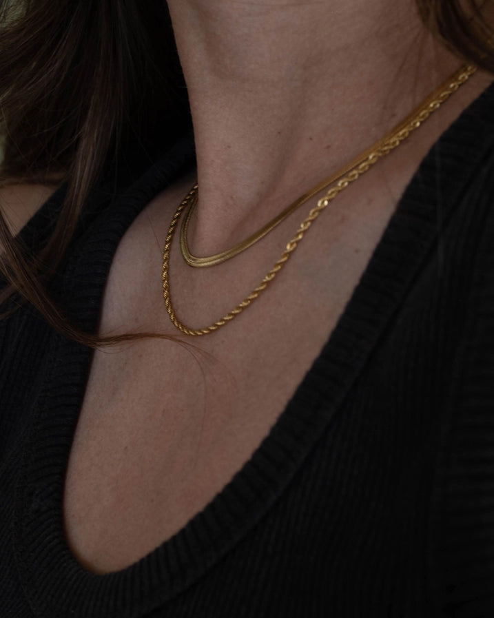 SANDRA DUAL ROPE AND SNAKE CHAIN NECKLACE - GOLD