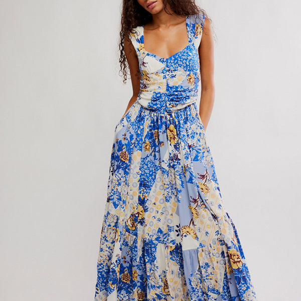 FREE PEOPLE SASHA PRINTED MAXI DRESS - PORCELAIN COMBO