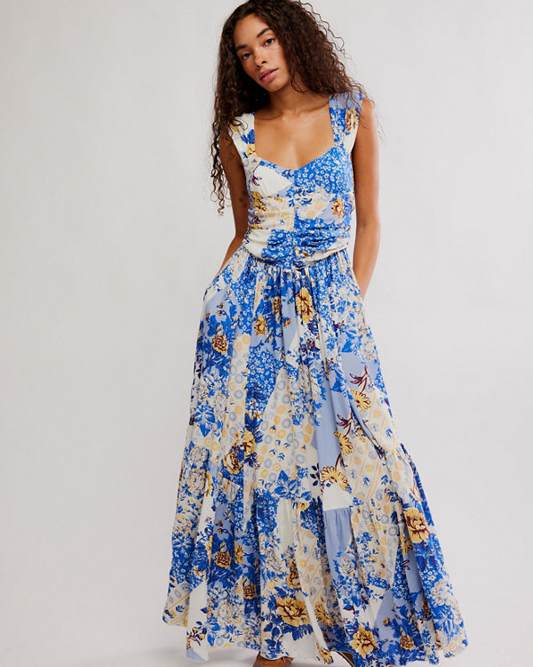 FREE PEOPLE SASHA PRINTED MAXI DRESS - PORCELAIN COMBO