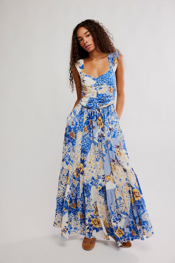 FREE PEOPLE SASHA PRINTED MAXI DRESS - PORCELAIN COMBO