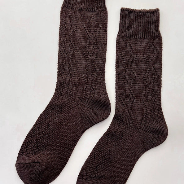 LE BON SHOPPE MODAL EYELET SOCKS - BROWN