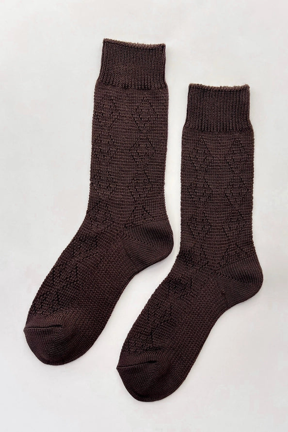 LE BON SHOPPE MODAL EYELET SOCKS - BROWN