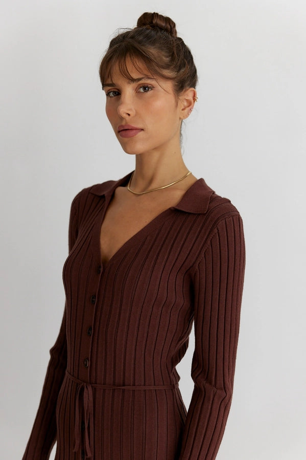 THE DANA RIBBED DRESS - CHESTNUT