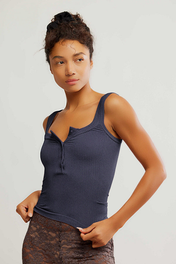 FREE PEOPLE CLEAN SLATE HENLEY TANK - PEACOAT