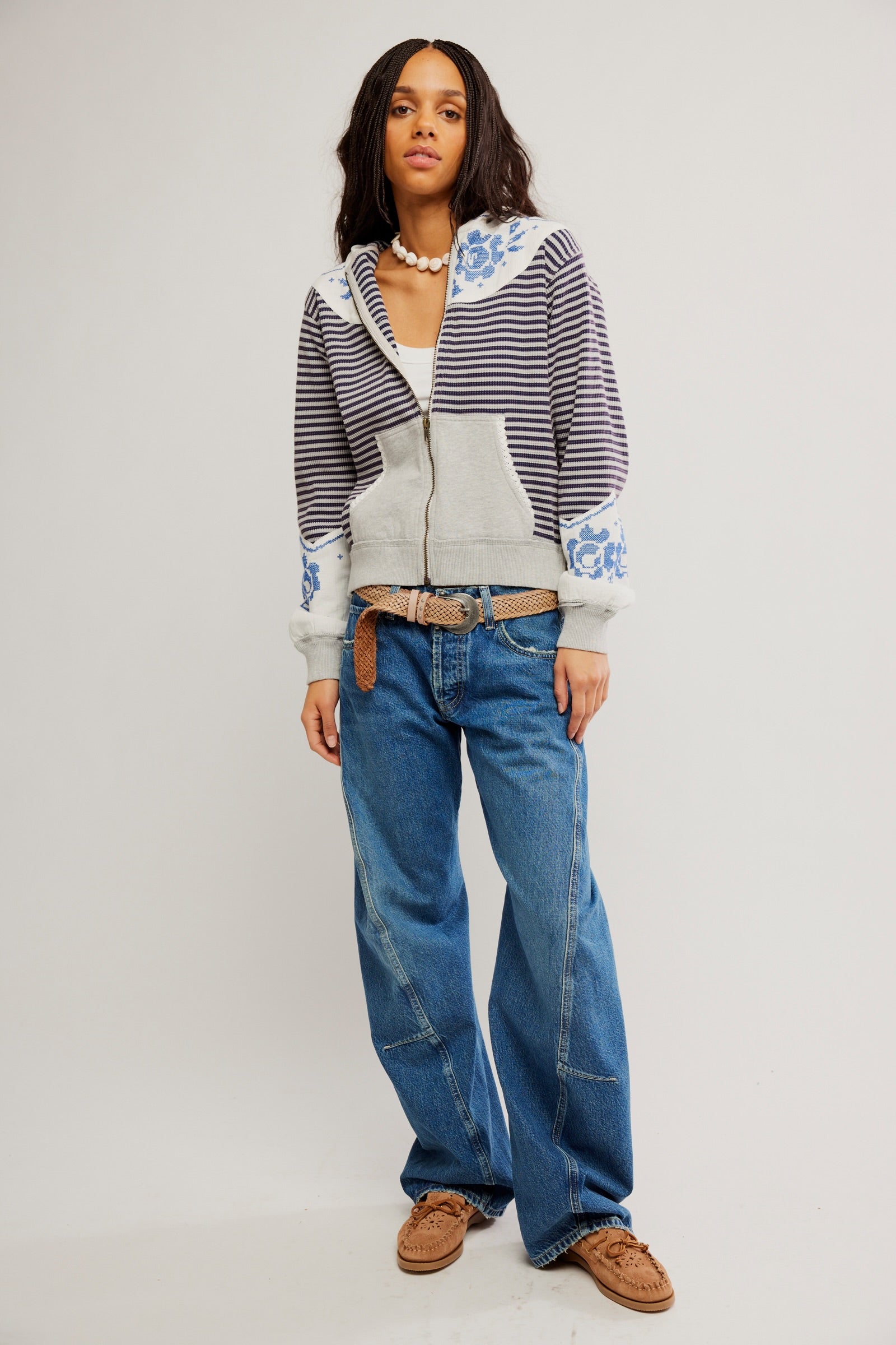 FREE PEOPLE LYDIA ZIP UP - GREY COMBO