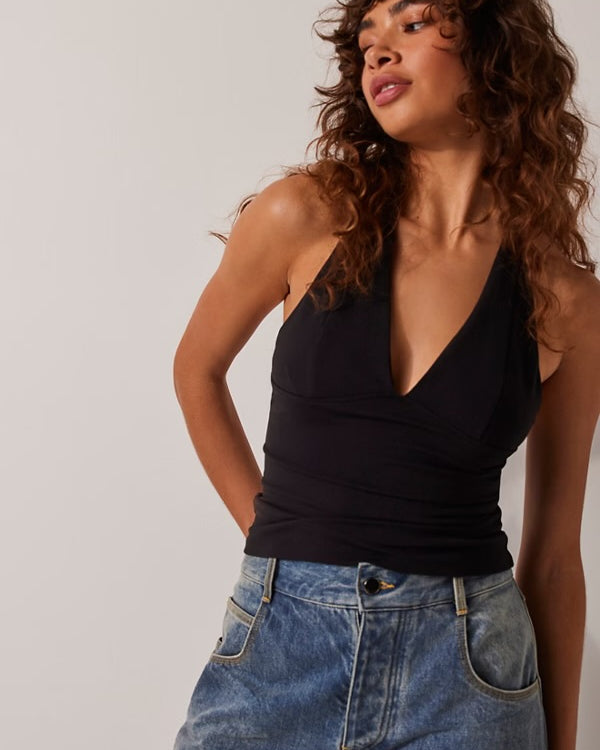 FREE PEOPLE STILL HERE HALTER - BLACK