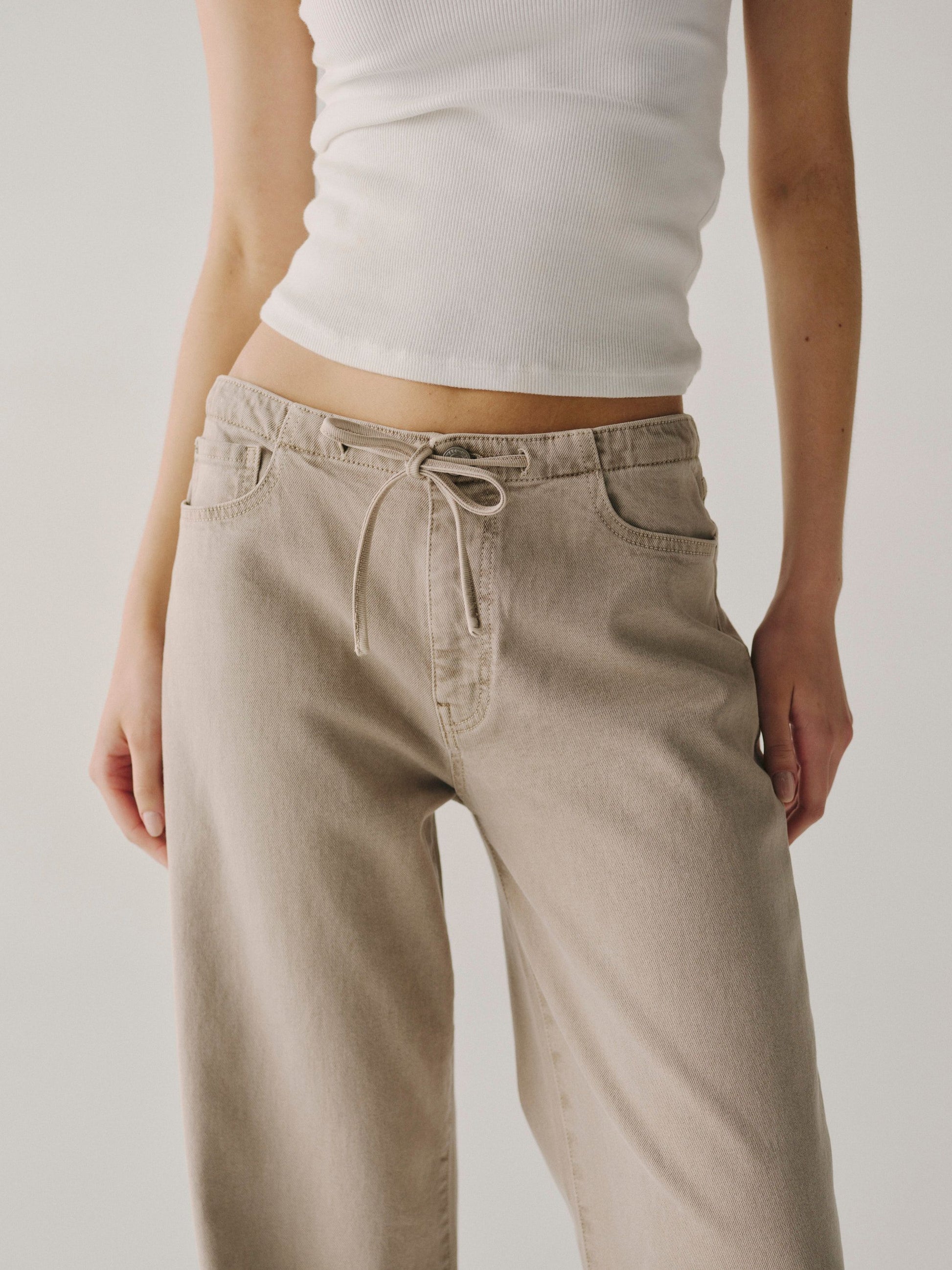 WARP + WEFT THE BIG EASY WIDE LEG JEANS - SAND DOLLAR