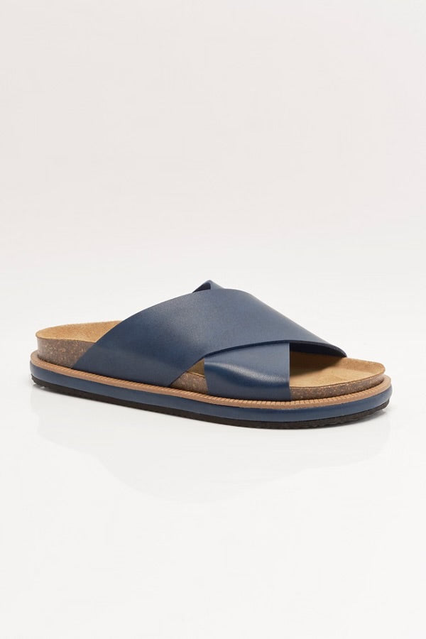 FREE PEOPLE SIDELINES FOOTBED SLIDE - NAVY