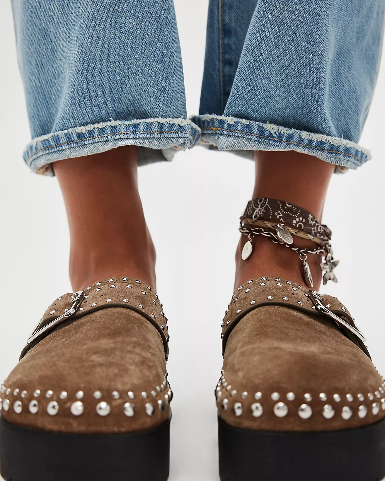 FREE PEOPLE CAYTANA STUDDED MULE - TAUPE SUEDE