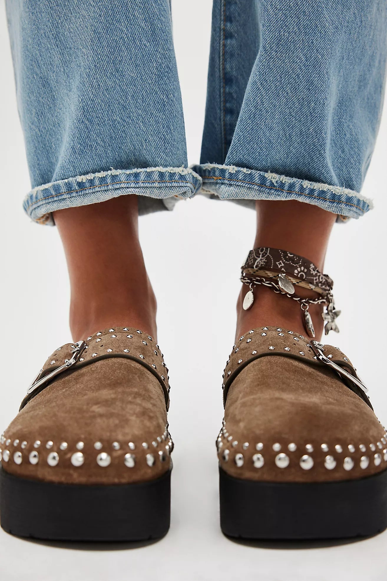 FREE PEOPLE CAYTANA STUDDED MULE - TAUPE SUEDE