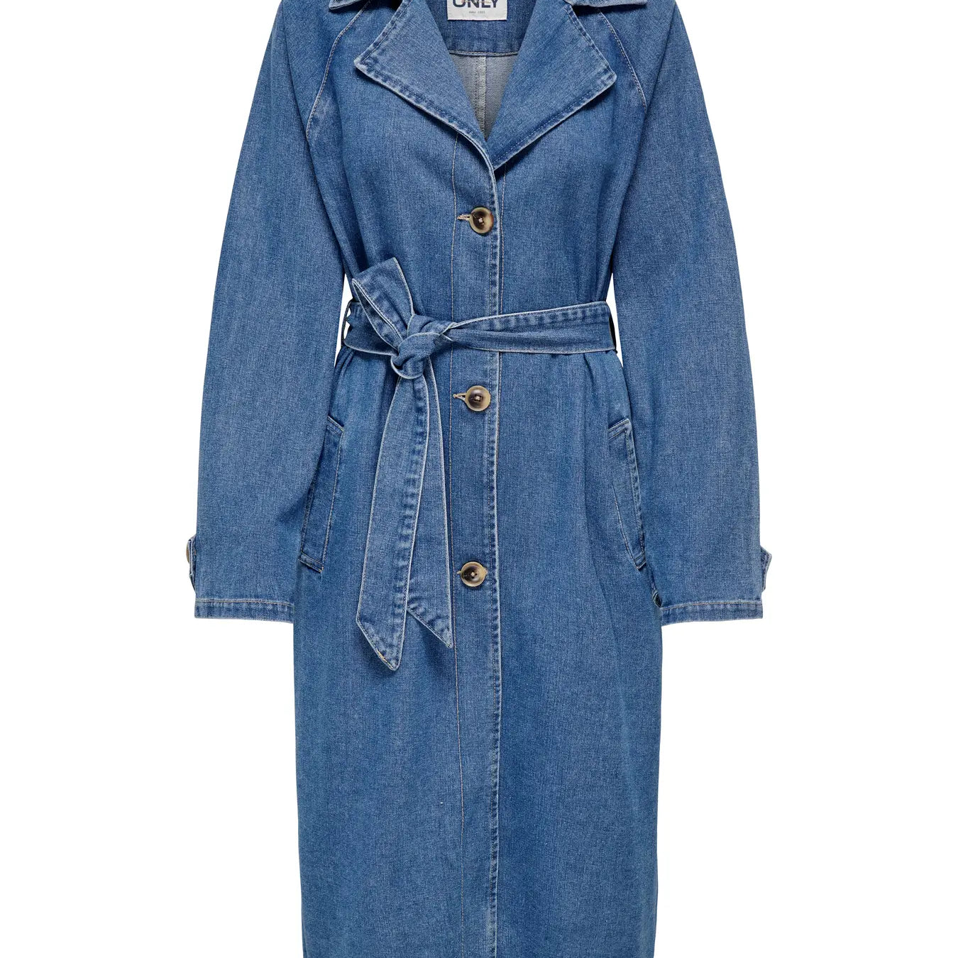 ONLY MALOU BELTED TRENCH COAT - MEDIUM BLUE DENIM