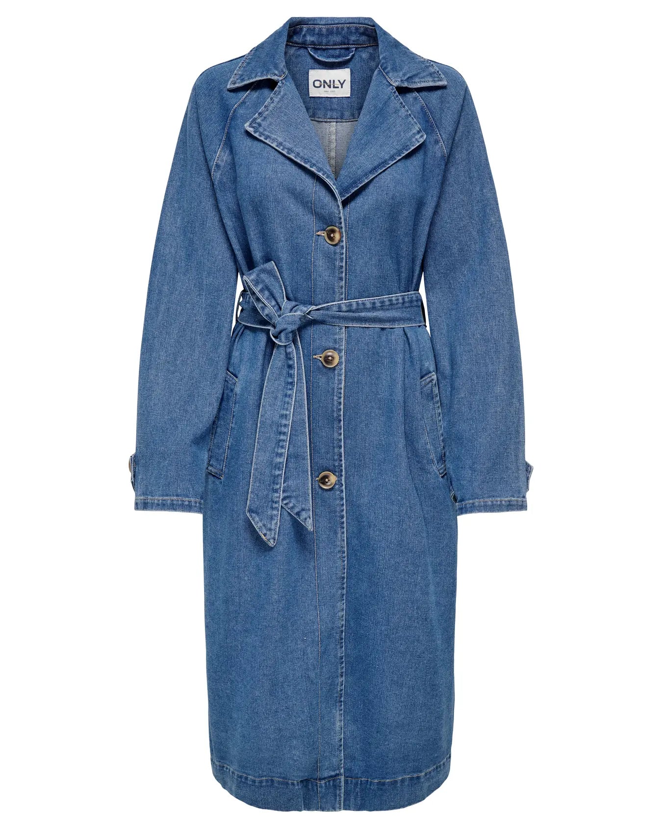 ONLY MALOU BELTED TRENCH COAT - MEDIUM BLUE DENIM