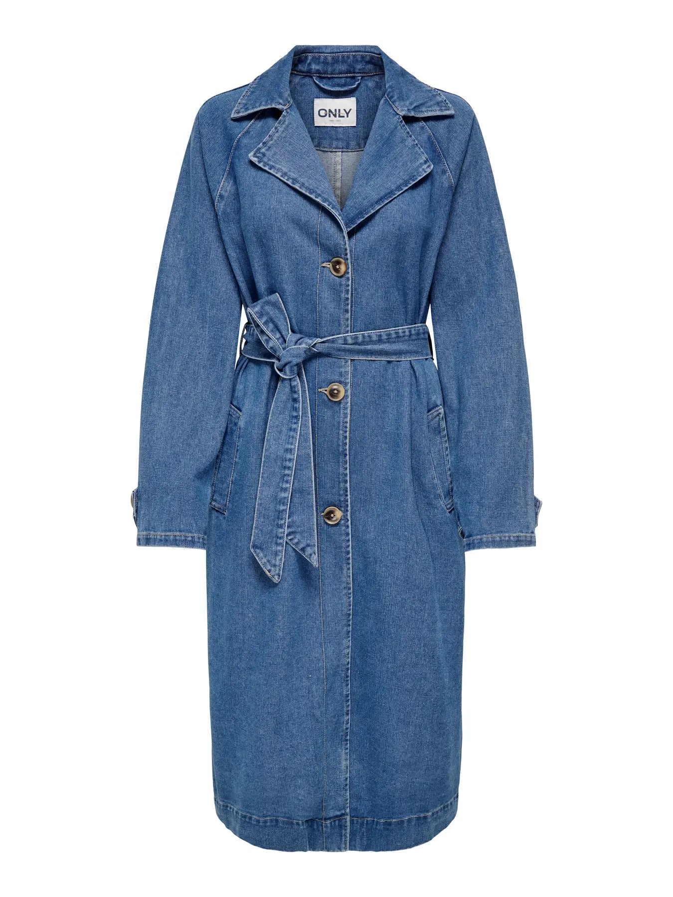 ONLY MALOU BELTED TRENCH COAT - MEDIUM BLUE DENIM