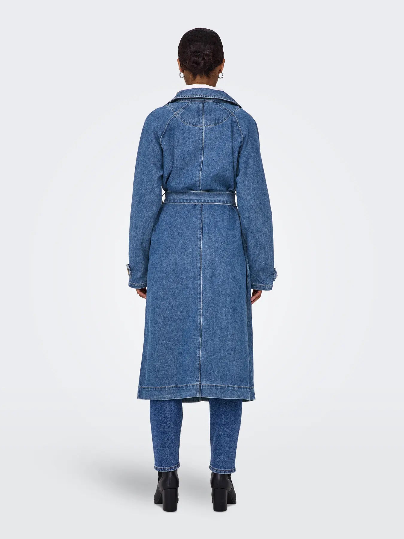 ONLY MALOU BELTED TRENCH COAT - MEDIUM BLUE DENIM