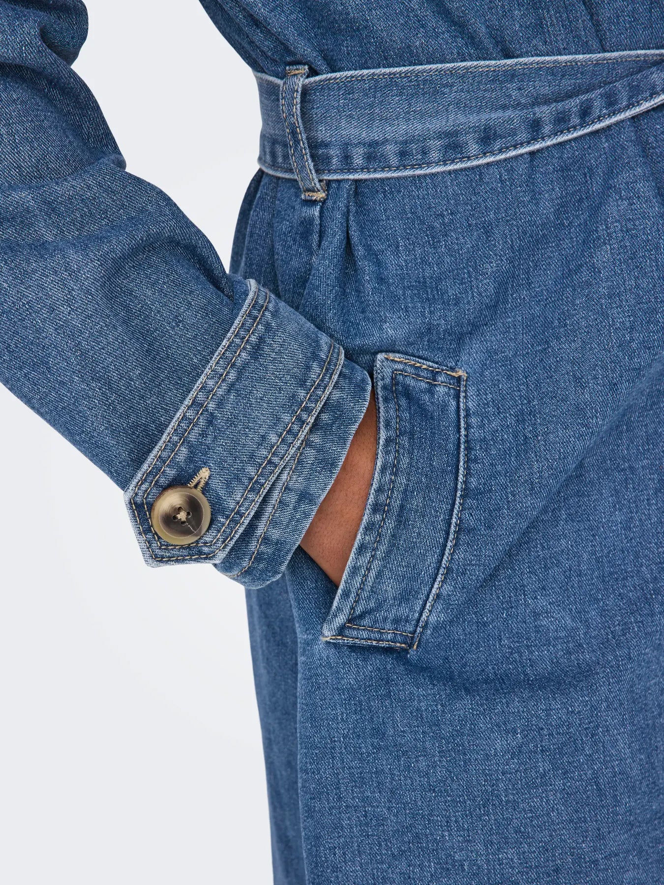 ONLY MALOU BELTED TRENCH COAT - MEDIUM BLUE DENIM