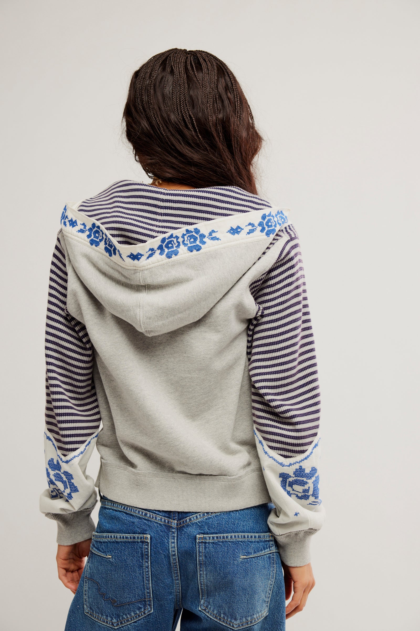 FREE PEOPLE LYDIA ZIP UP - GREY COMBO