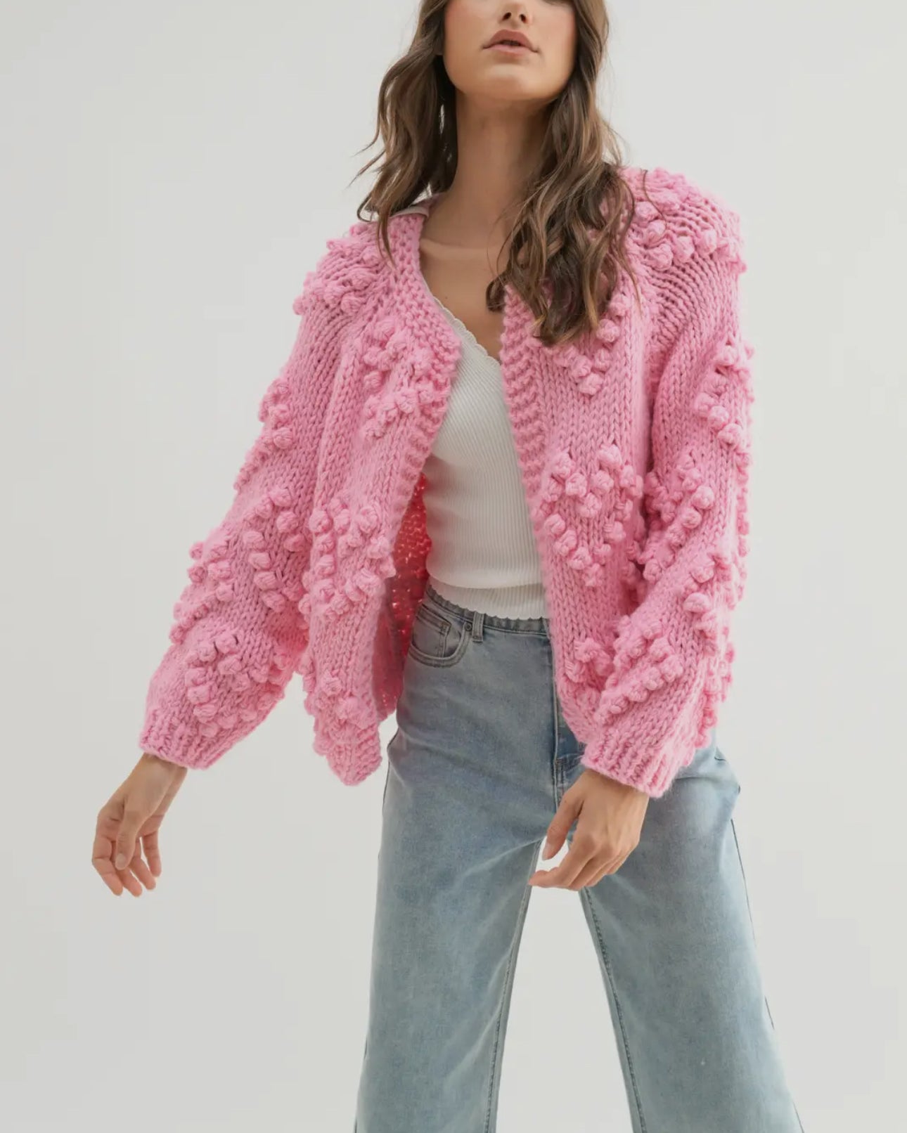 HAND CROCHET BUBBLE CARDIGAN - PINK