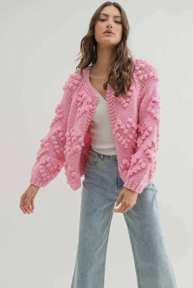 HAND CROCHET BUBBLE CARDIGAN - PINK