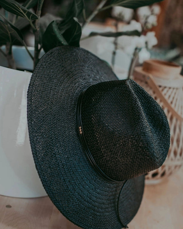 WEST VON LUNA PAPER STRAW HAT - BLACK